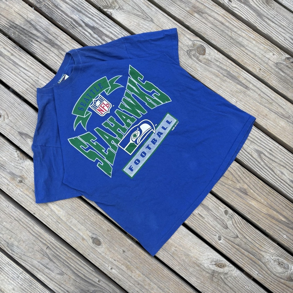 Vintage Seattle Seahawks Shirt Mens XL Blue NFL Football Graphic Bike 90s